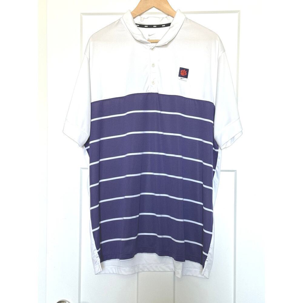 Nike Men's Clemson Tigers Striped White/Purple Polo Shirt Size XXL